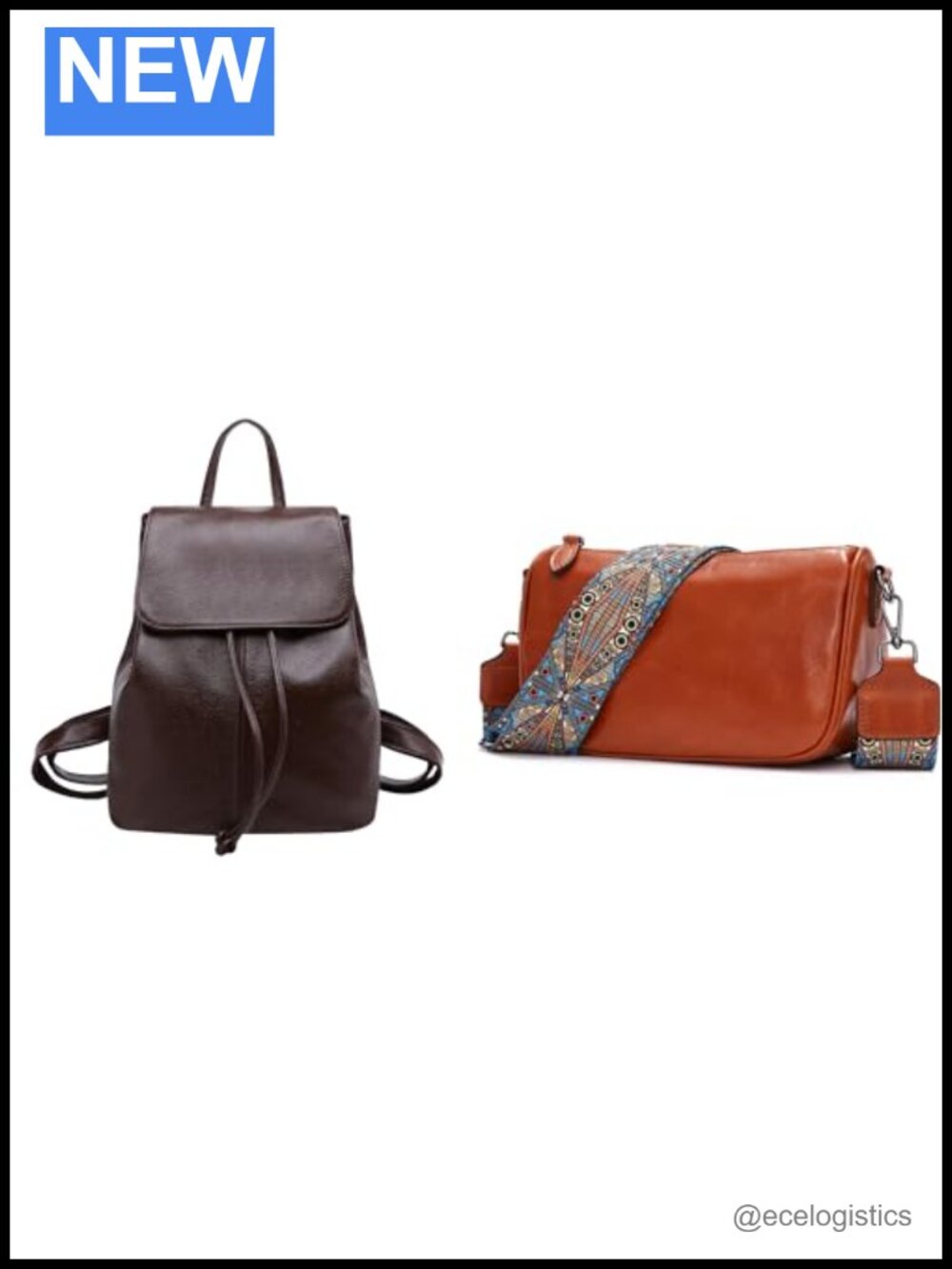 Women's Genuine Cowhide Leather Crossbody Bag Shoulder Purse with 2 Straps